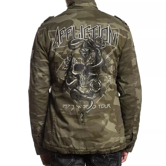 AFFLICTION MEN'S JACKET DESTROY Camo Military Gree - Picture 5 of 7